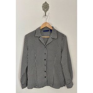 Karen Scott • Houndstooth Black & White Pattern Button Down Longsleeve Blouse